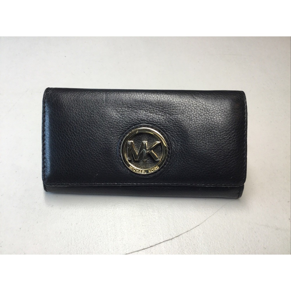 Michael Kors Black Zip-Around Wallet Women's Credit Card Folding Logo Accent
